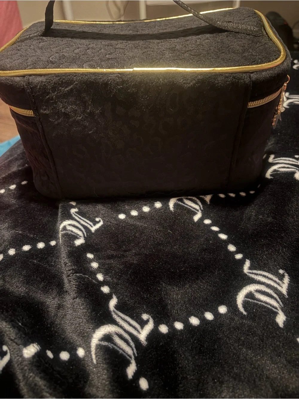 Juicy Couture Black and Gold Rhinestone 'Juicy' Cosmetic Case